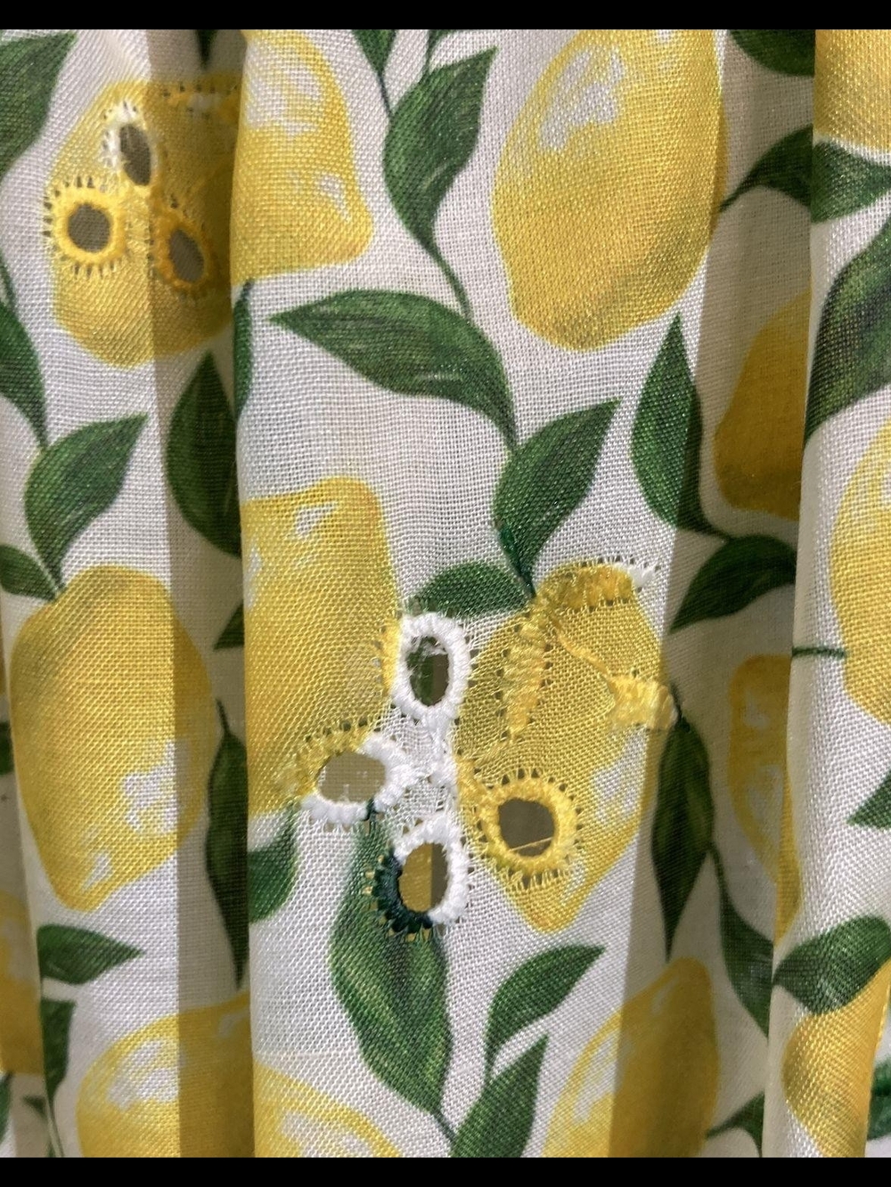 Yellow Lemon Print Dress with Eyelet Details